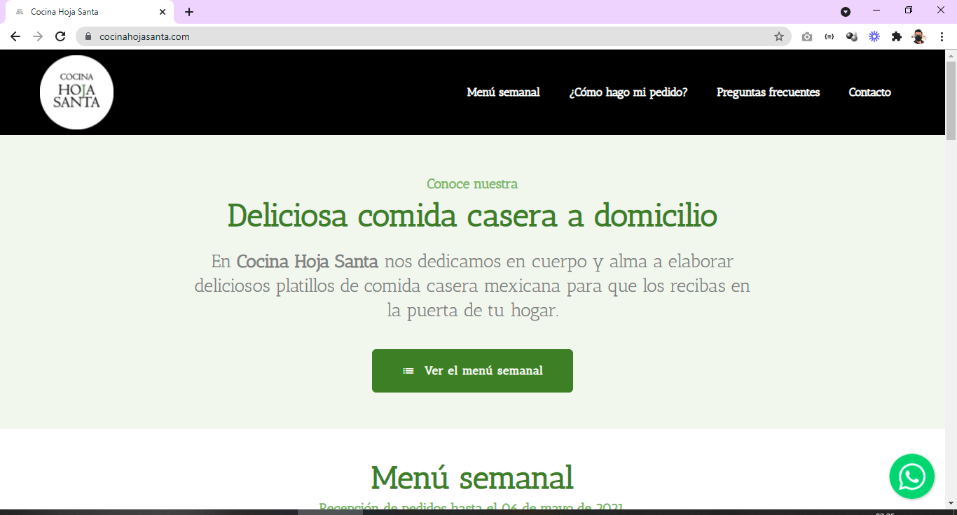 Página Web Cocina Hoja Santa